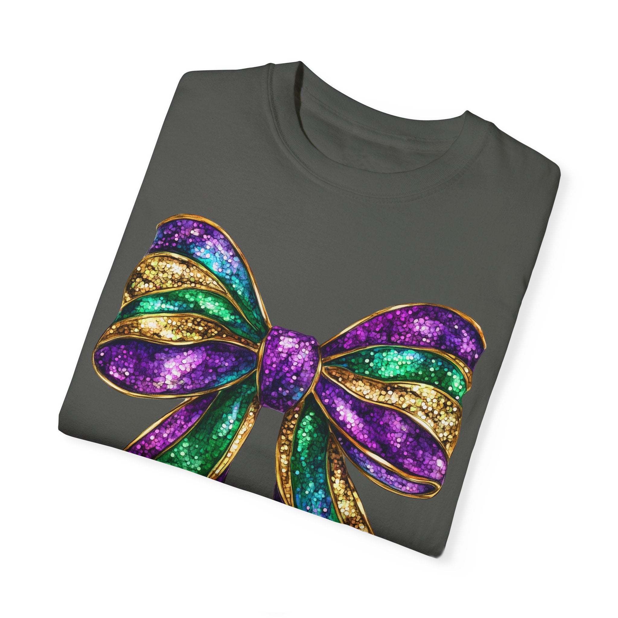 Sparkly Mardi Gras T-Shirt, Coquette Bow Mardi Gras Tee, Fat Tuesday Women&