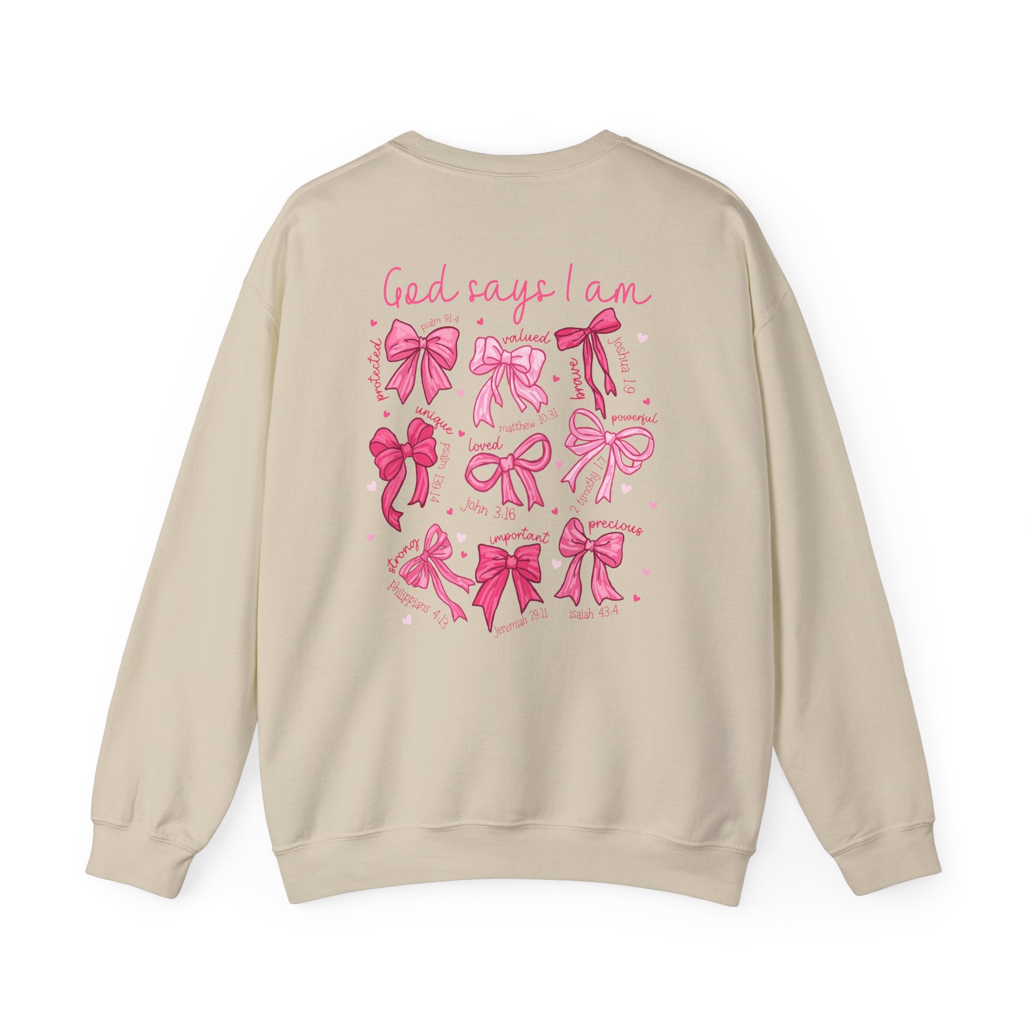 Pink Bow Sweatshirt with Scripture, Christian Sweatshirt with Coquette Bow