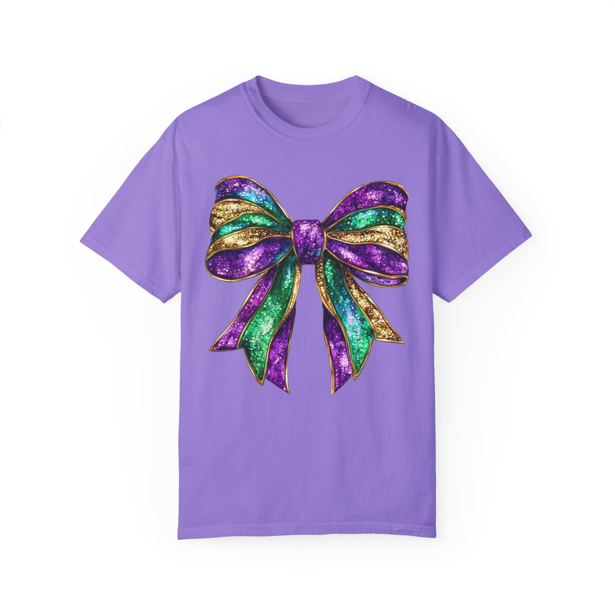 Sparkly Mardi Gras T-Shirt, Coquette Bow Mardi Gras Tee, Fat Tuesday Women&