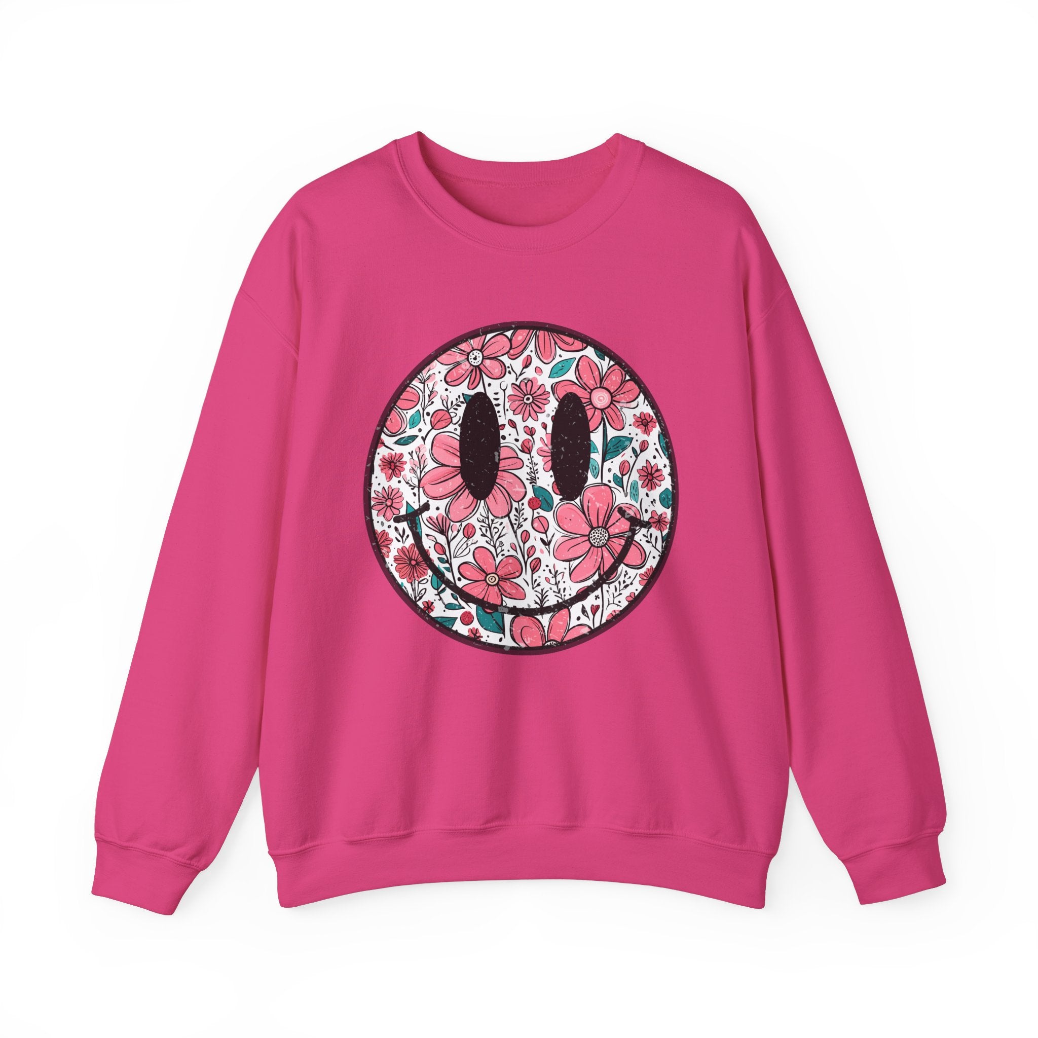 Happy Face Sweatshirt with Flowers, Floral Smiley Face Sweatshirt