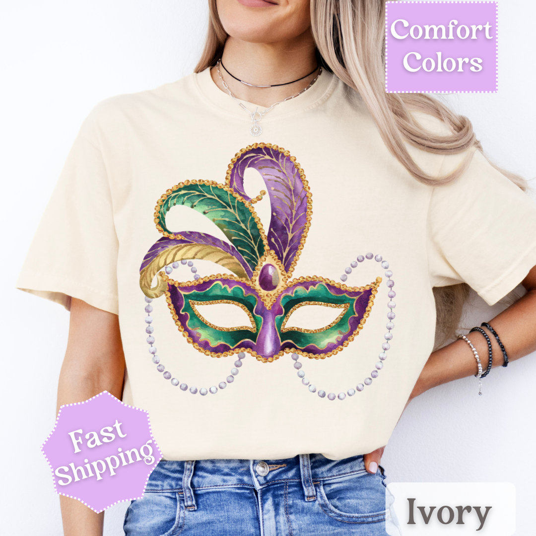 Mardi Gras Mask T-Shirt, Maskarade Tee, Fat Tuesday Women&