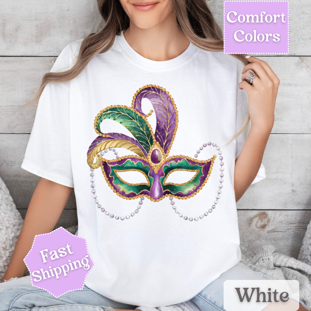 Mardi Gras Mask T-Shirt, Maskarade Tee, Fat Tuesday Women&