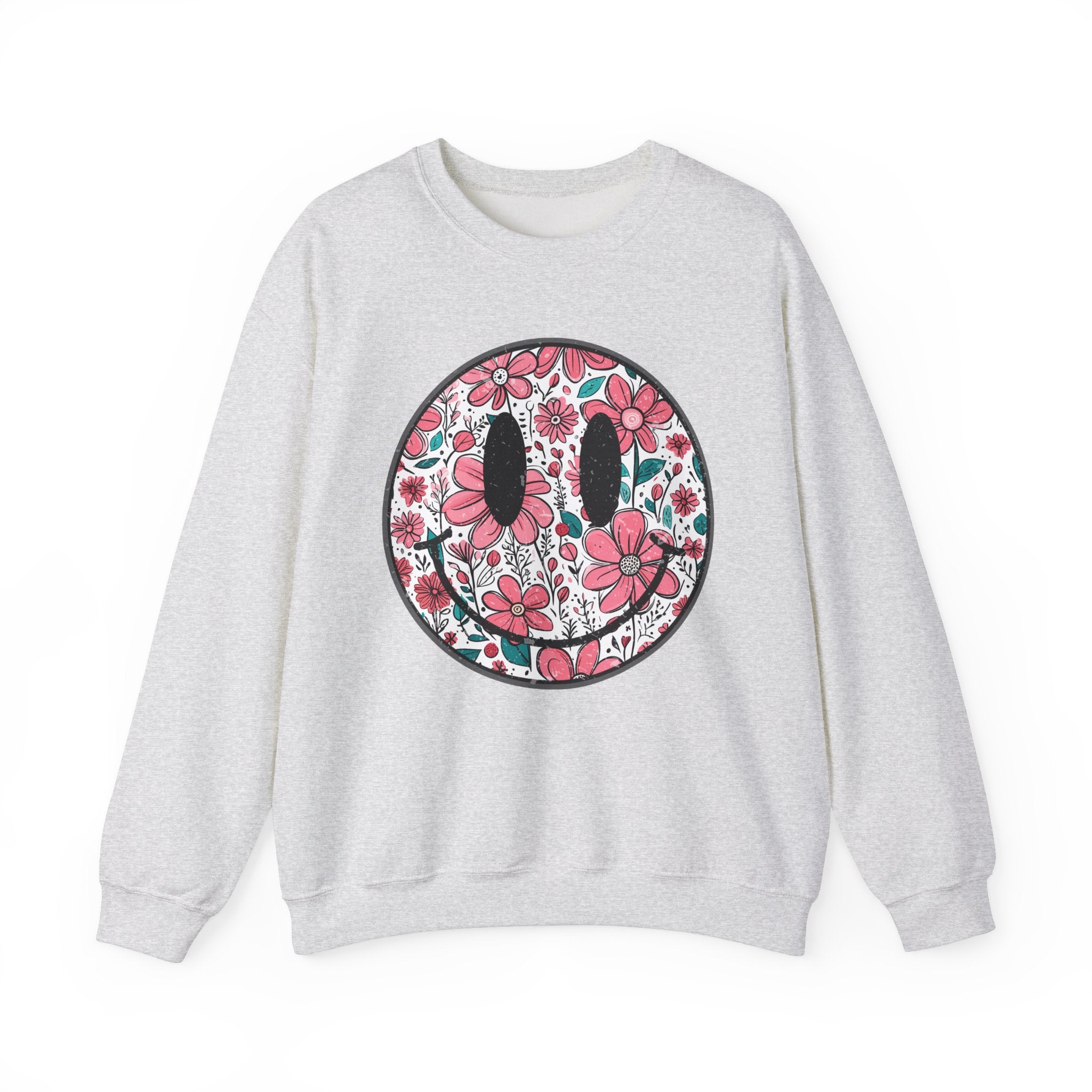 Happy Face Sweatshirt with Flowers, Floral Smiley Face Sweatshirt