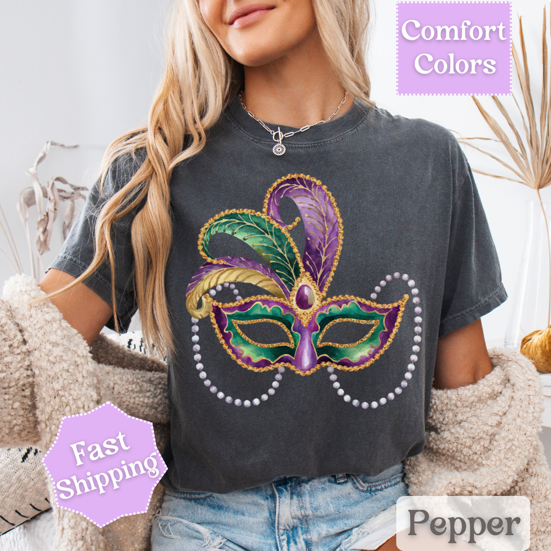 Mardi Gras Mask T-Shirt, Maskarade Tee, Fat Tuesday Women&
