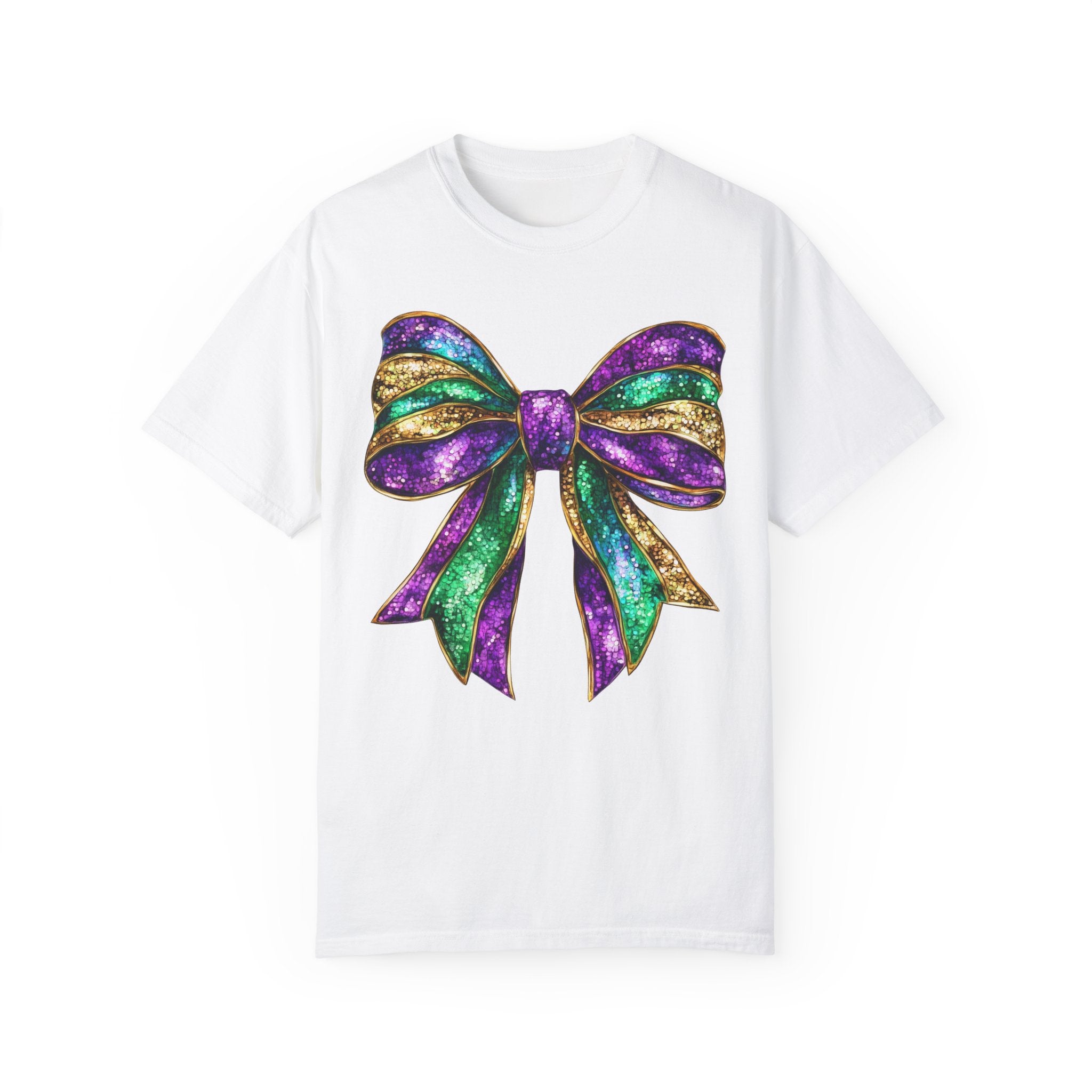 Sparkly Mardi Gras T-Shirt, Coquette Bow Mardi Gras Tee, Fat Tuesday Women&