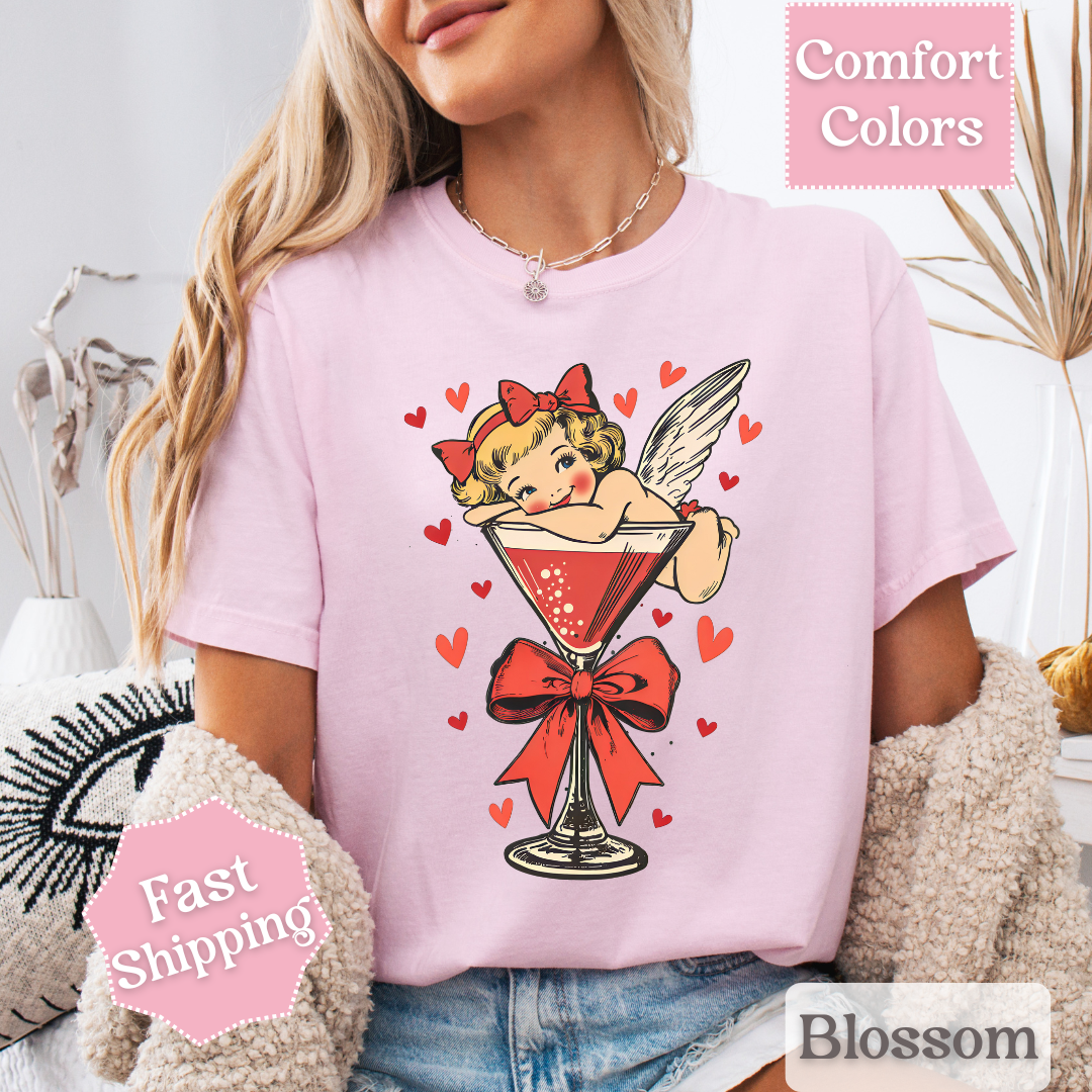 Cupid Angel Martini Coquette Bow T-Shirt for Valentine&