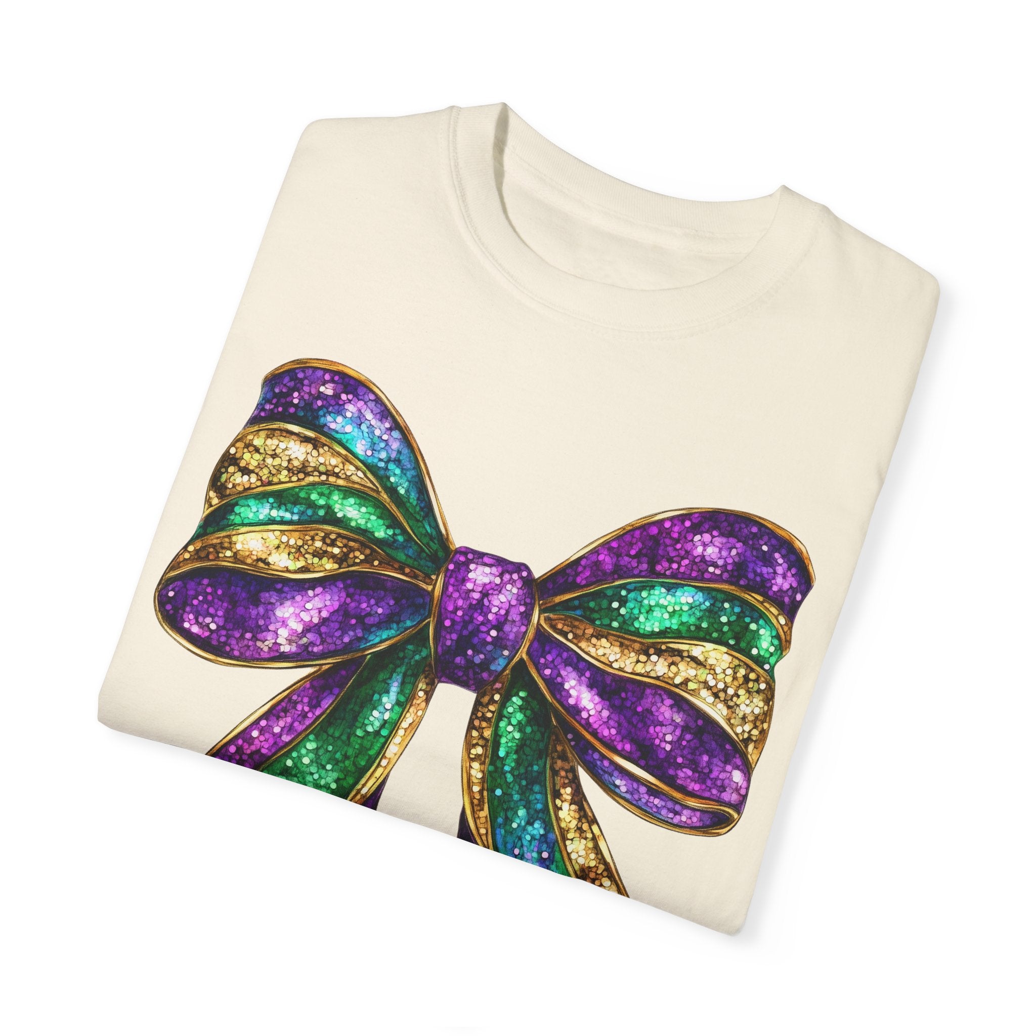 Sparkly Mardi Gras T-Shirt, Coquette Bow Mardi Gras Tee, Fat Tuesday Women&
