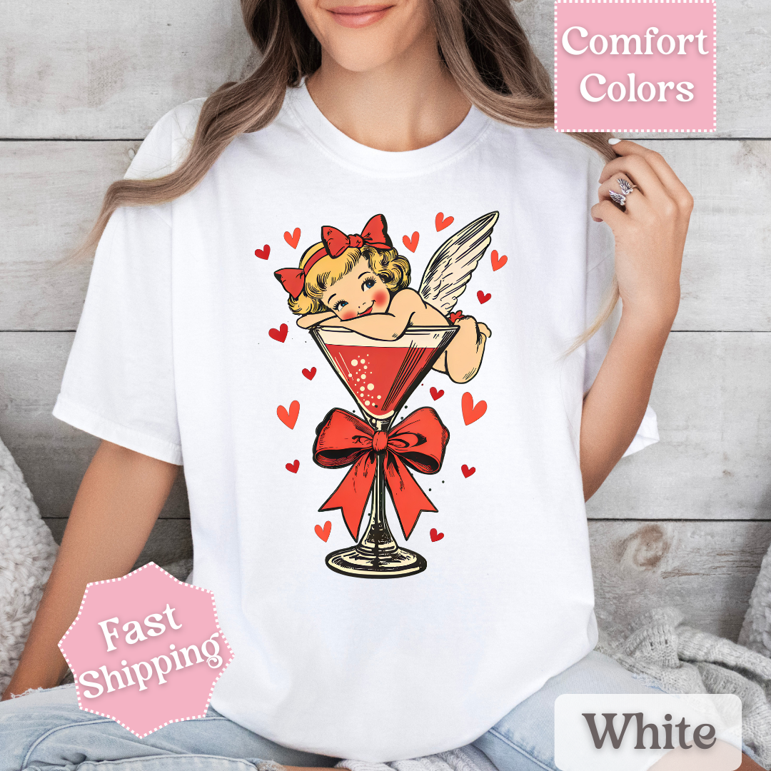Cupid Angel Martini Coquette Bow T-Shirt for Valentine&