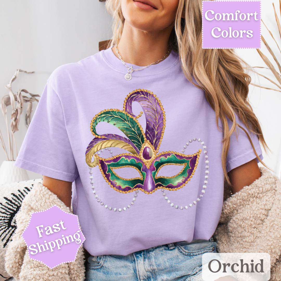 Mardi Gras Mask T-Shirt, Maskarade Tee, Fat Tuesday Women&