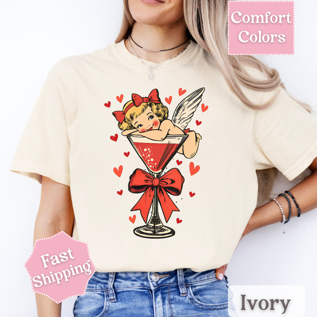 Cupid Angel Martini Coquette Bow T-Shirt for Valentine&