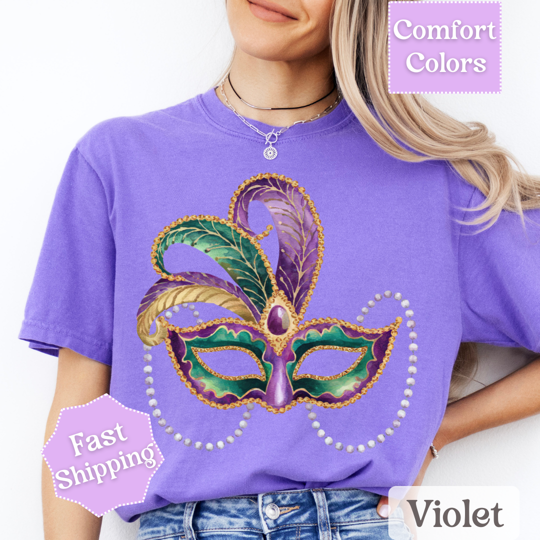 Mardi Gras Mask T-Shirt, Maskarade Tee, Fat Tuesday Women&