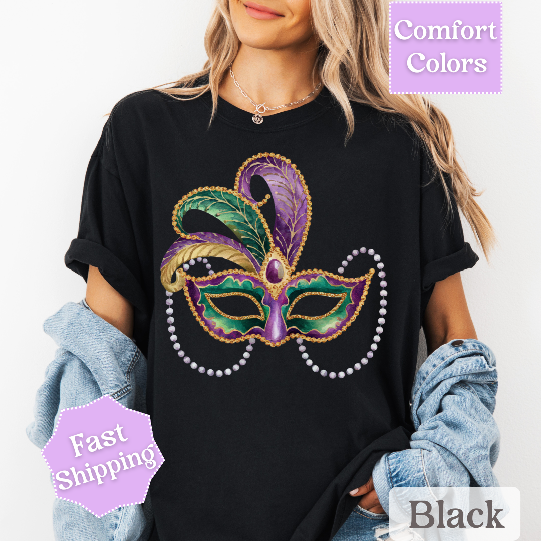 Mardi Gras Mask T-Shirt, Maskarade Tee, Fat Tuesday Women&