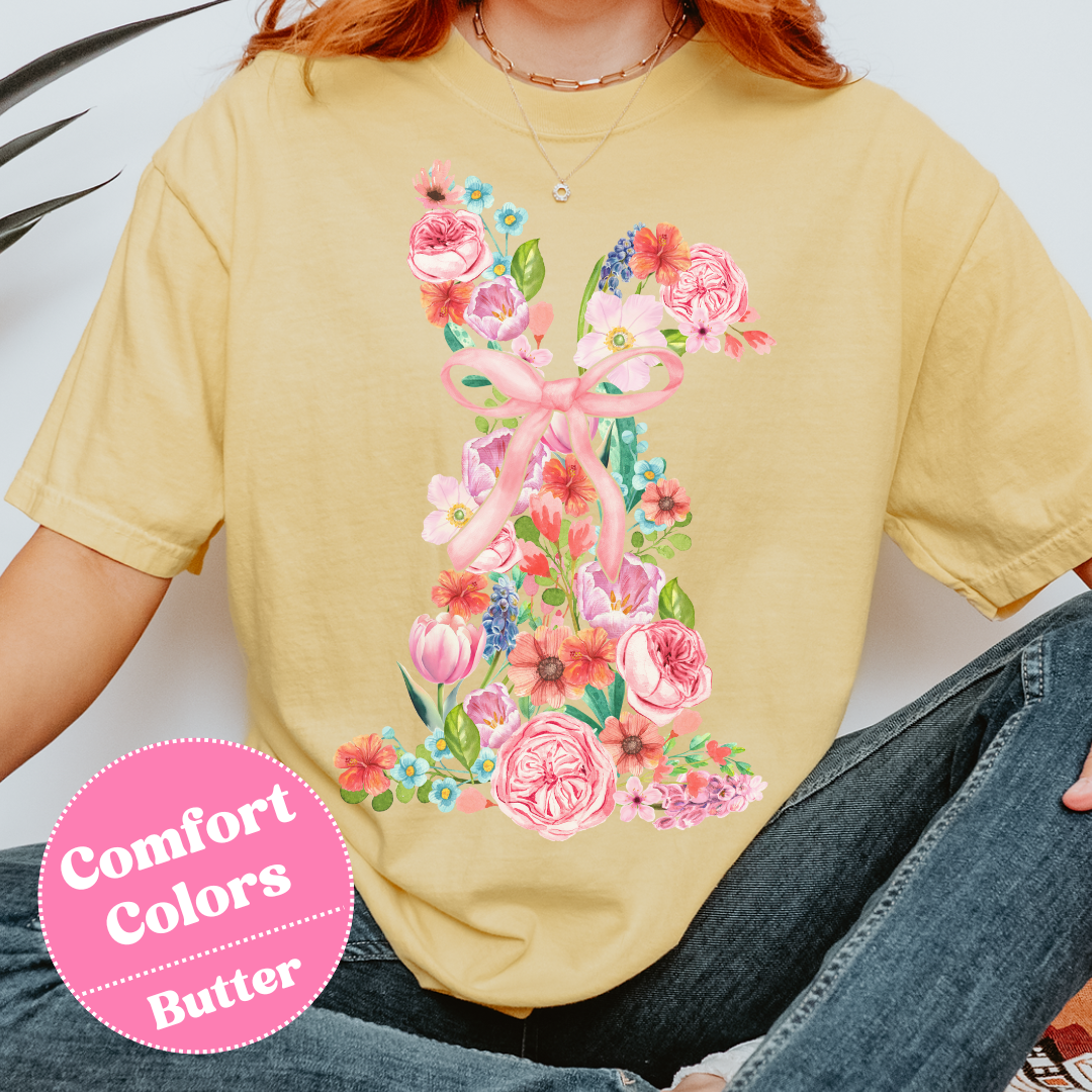 Easter Bunny T-Shirt with Flowers, Floral Easter Tee