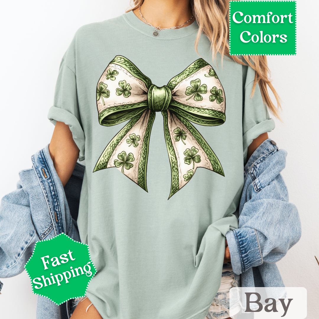 Shamrock Coquette Bow T-Shirt, St. Patrick&