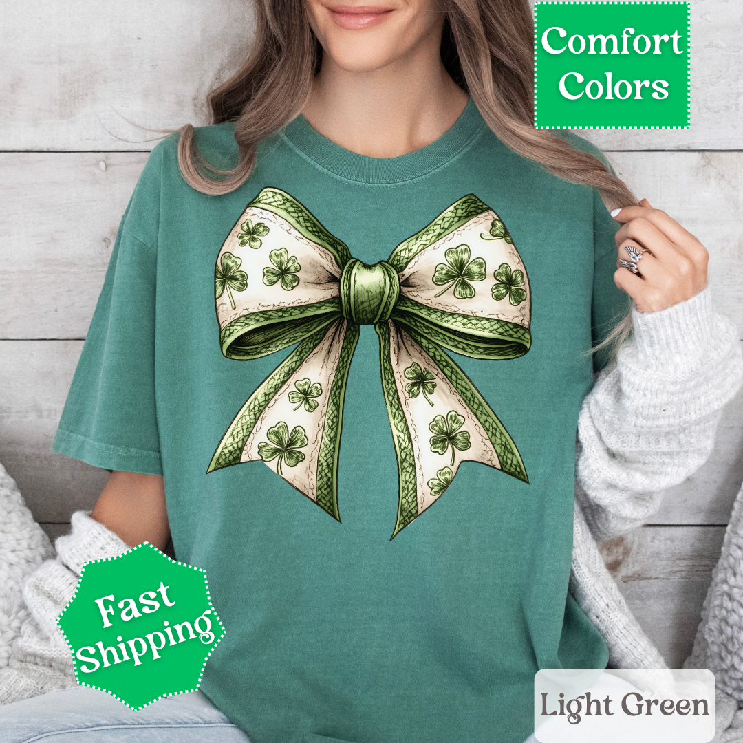 Shamrock Coquette Bow T-Shirt, St. Patrick&