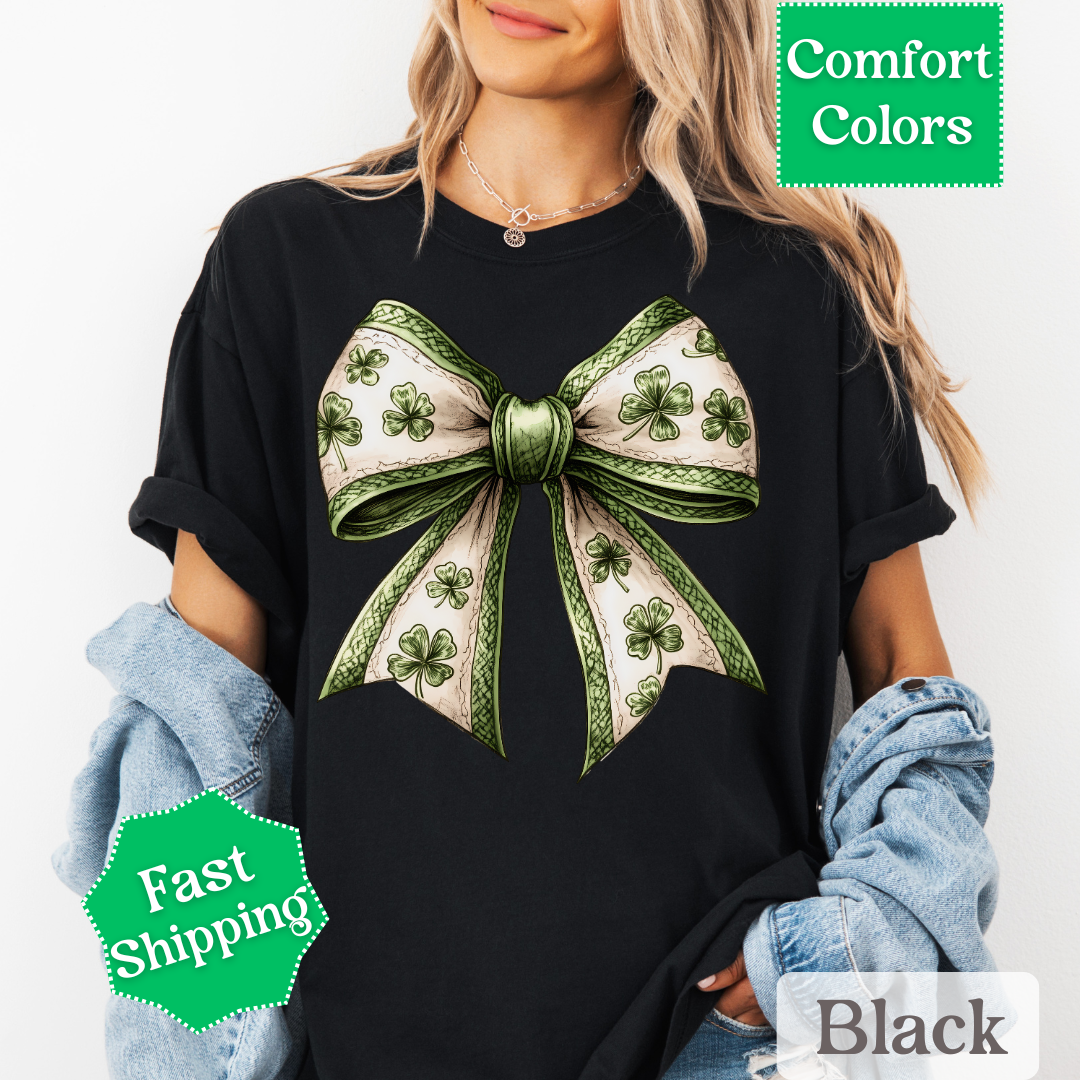 Shamrock Coquette Bow T-Shirt, St. Patrick&