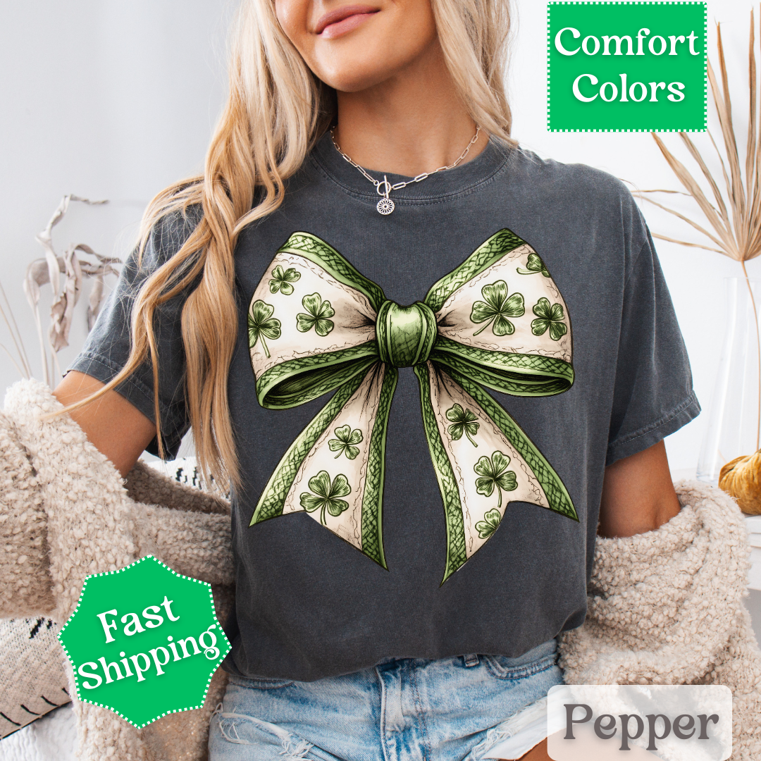 Shamrock Coquette Bow T-Shirt, St. Patrick&