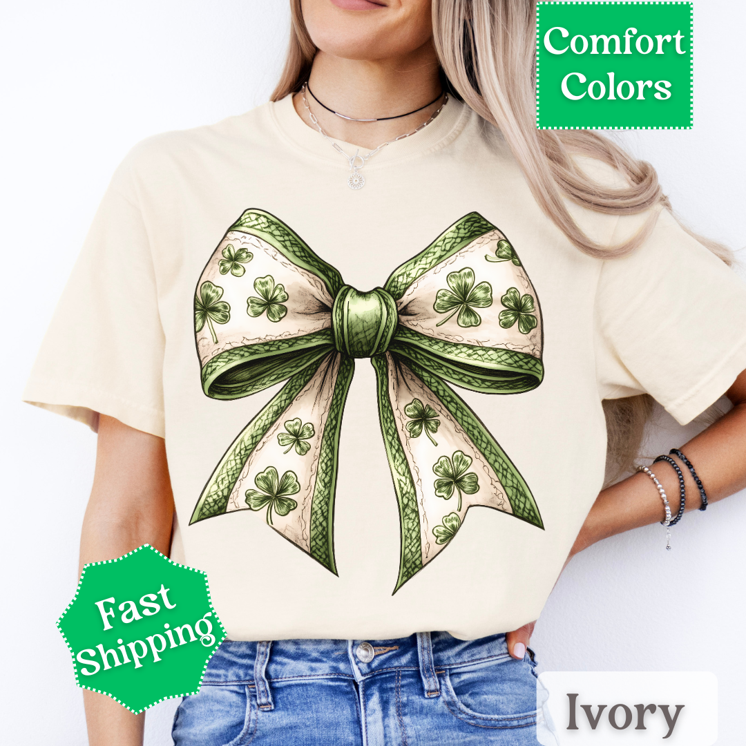Shamrock Coquette Bow T-Shirt, St. Patrick&