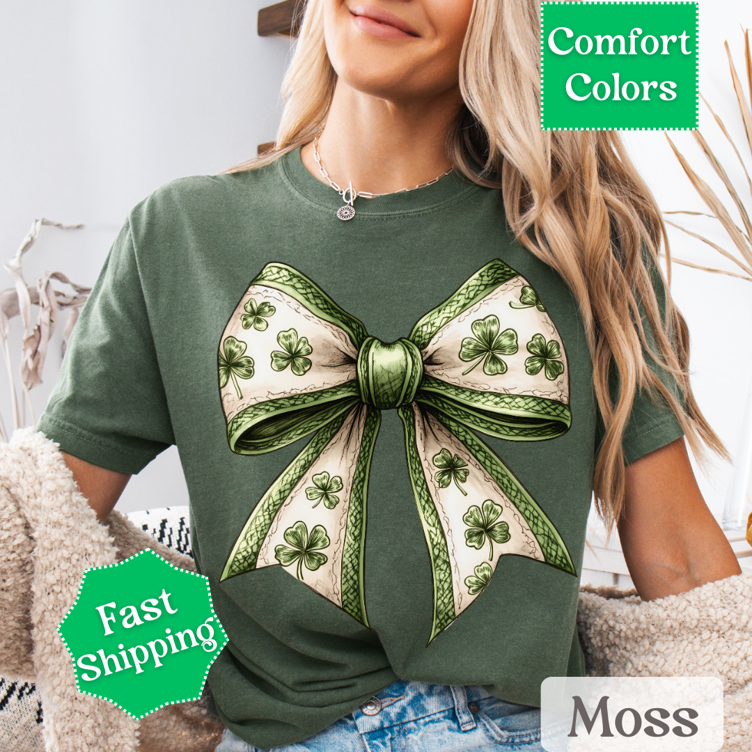 Shamrock Coquette Bow T-Shirt, St. Patrick&
