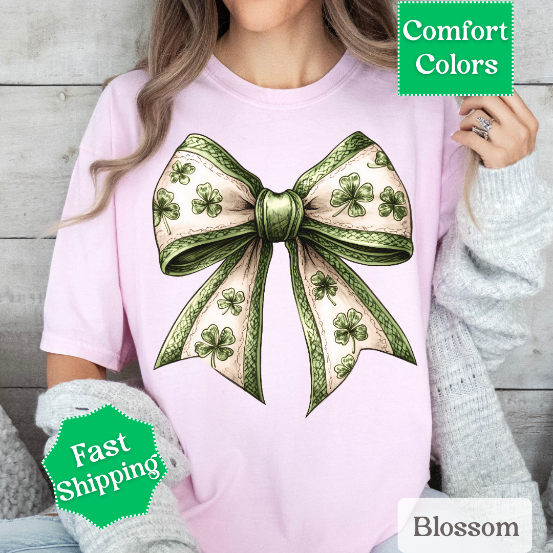 Shamrock Coquette Bow T-Shirt, St. Patrick&