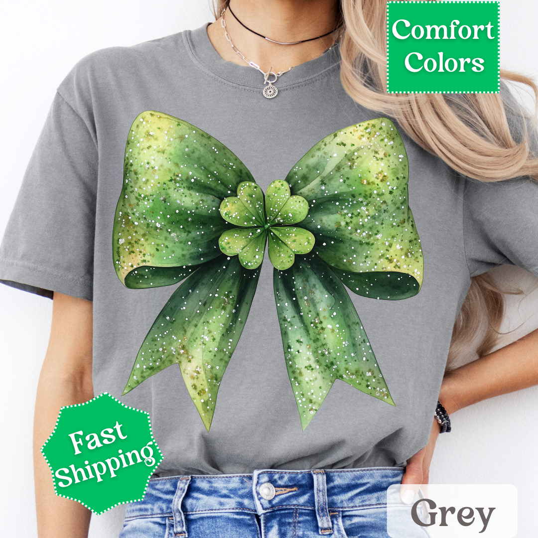 Green Coquette Bow T-Shirt with Four Leaf Clover