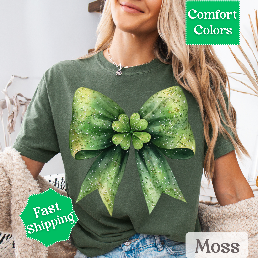 Green Coquette Bow T-Shirt with Four Leaf Clover