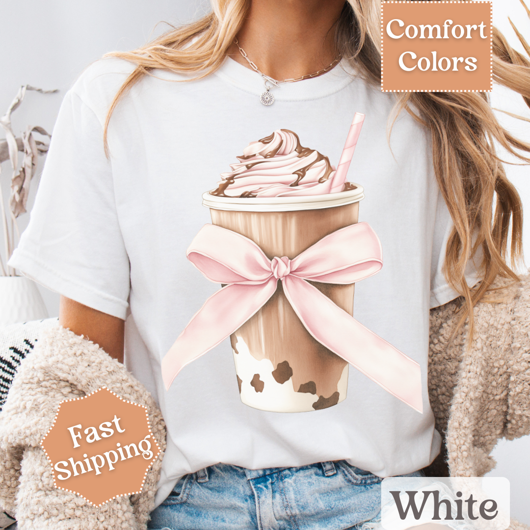Iced Coffee Coquette Pink Bow T-Shirt