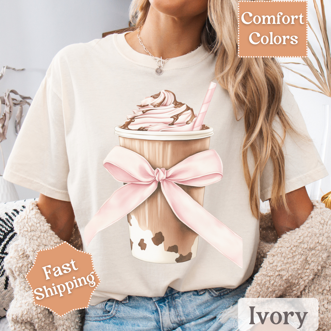 Iced Coffee Coquette Pink Bow T-Shirt