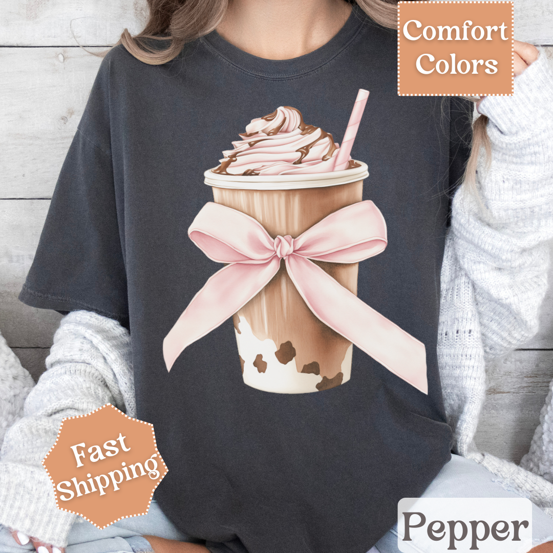 Iced Coffee Coquette Pink Bow T-Shirt