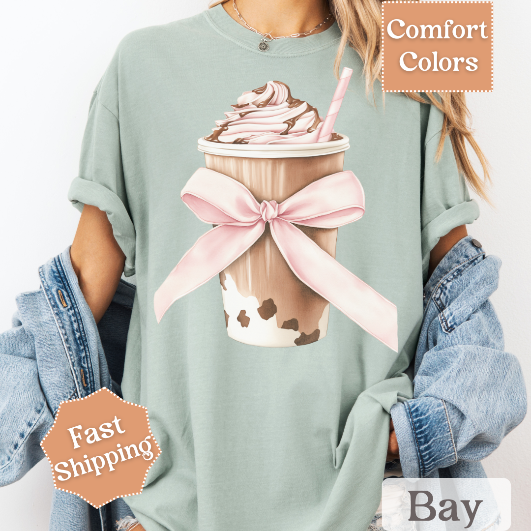 Iced Coffee Coquette Pink Bow T-Shirt