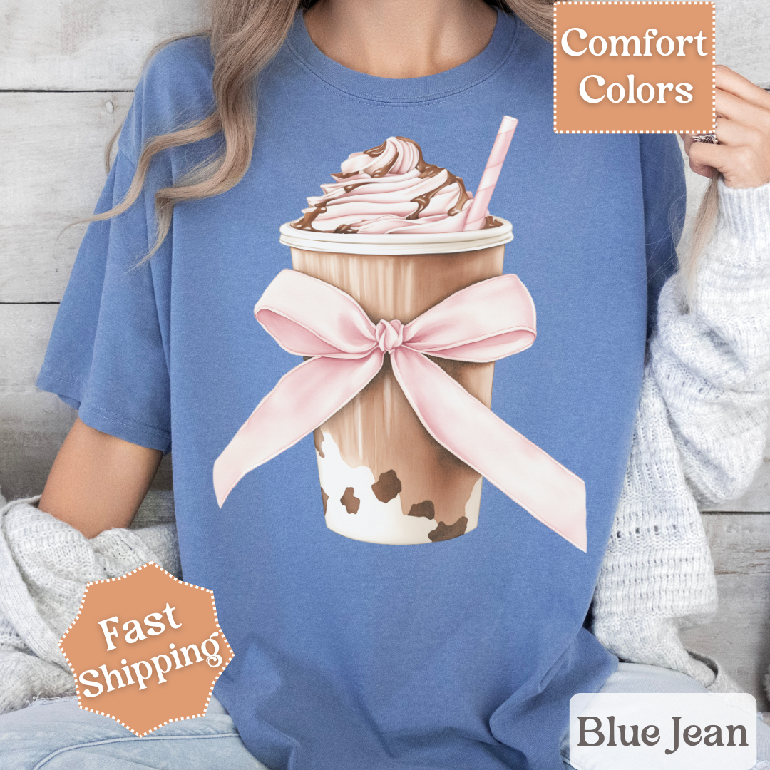 Iced Coffee Coquette Pink Bow T-Shirt
