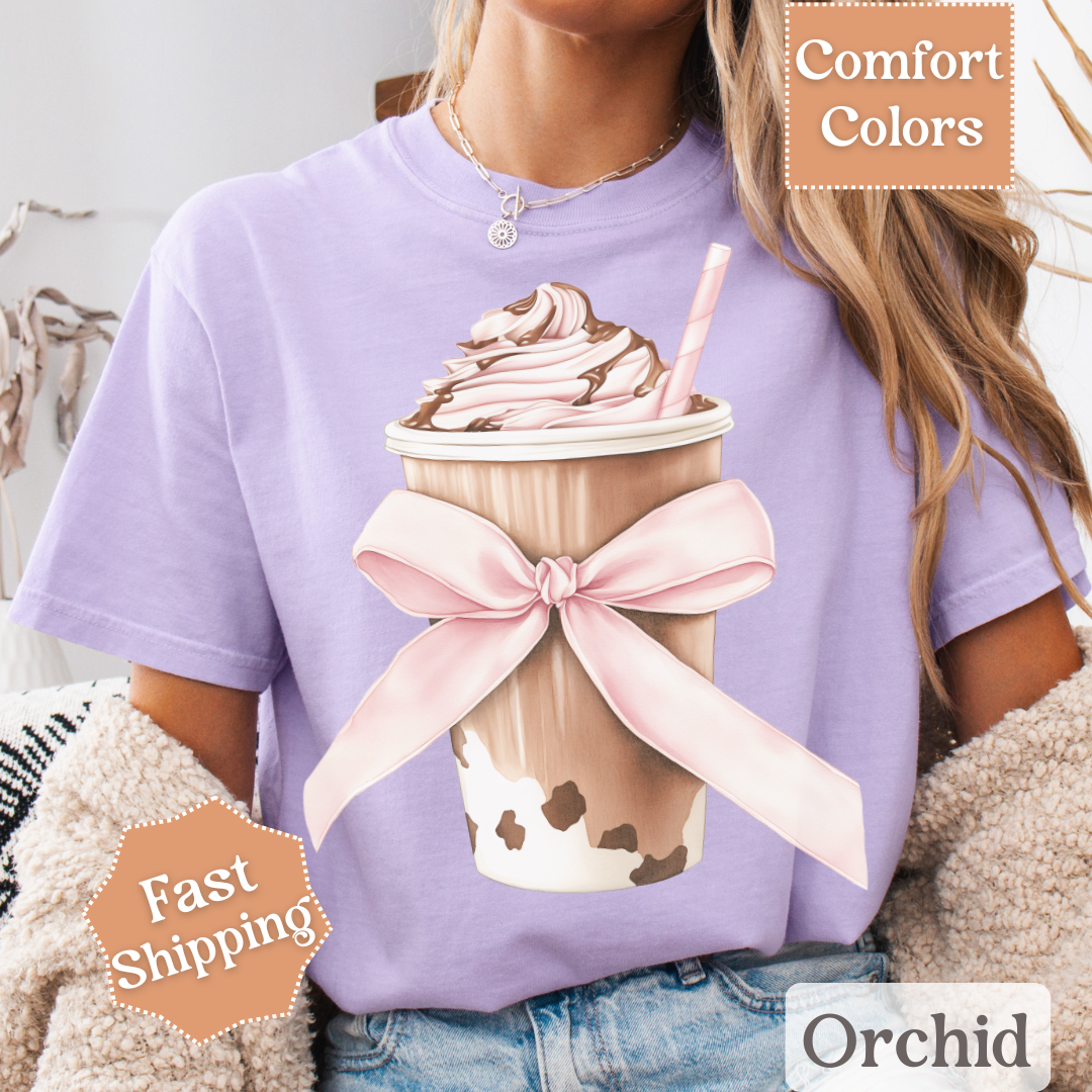 Iced Coffee Coquette Pink Bow T-Shirt