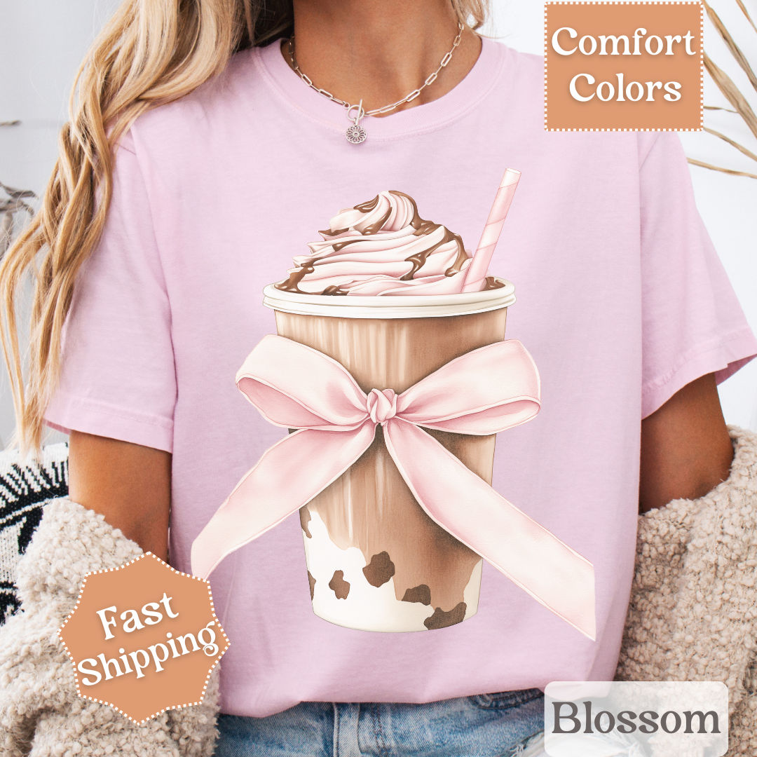 Iced Coffee Coquette Pink Bow T-Shirt