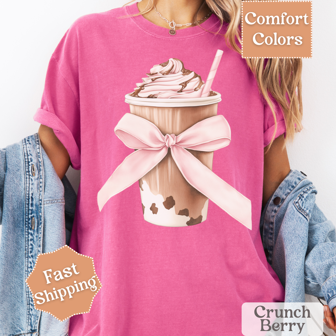 Iced Coffee Coquette Pink Bow T-Shirt