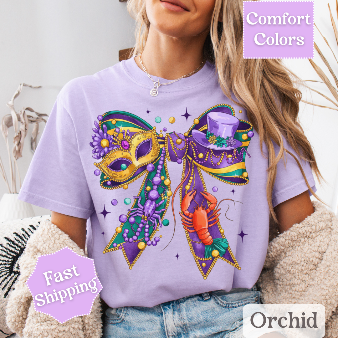 Mardi Gras Coquette Bow Unisex T-shirt. Louisiana Tee, Women&