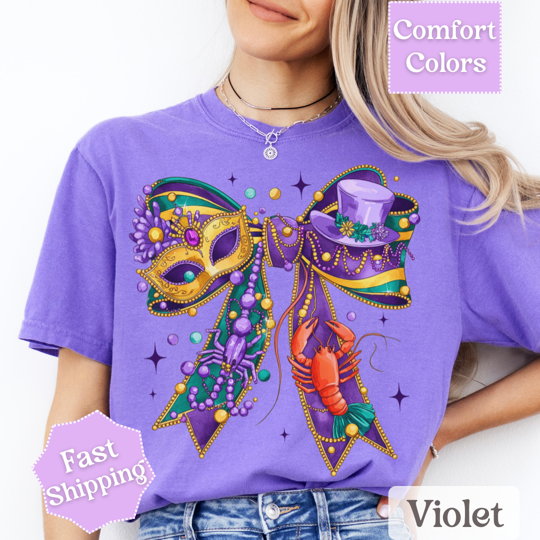 Mardi Gras Coquette Bow Unisex T-shirt. Louisiana Tee, Women&