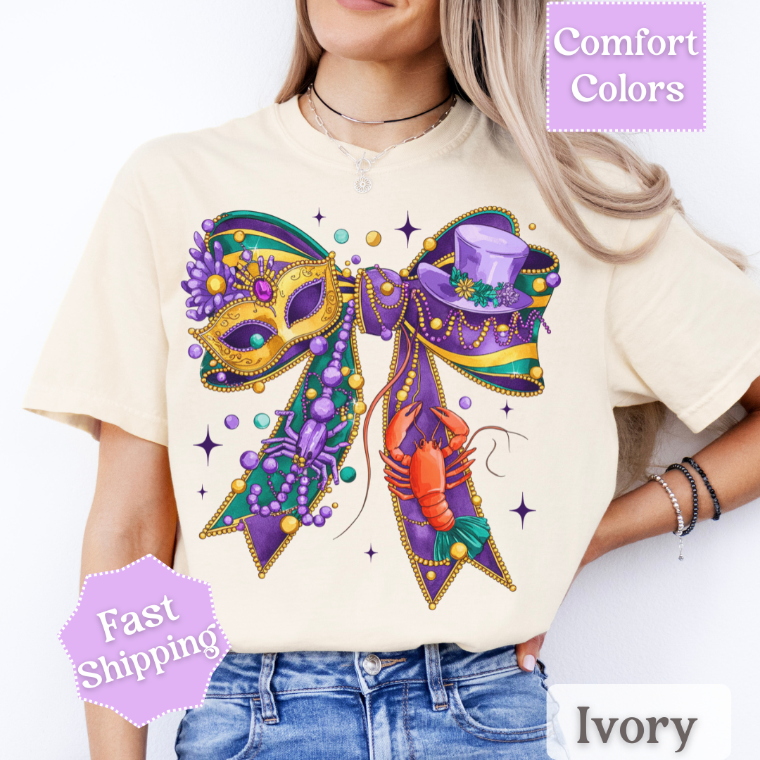 Mardi Gras Coquette Bow Unisex T-shirt. Louisiana Tee, Women&