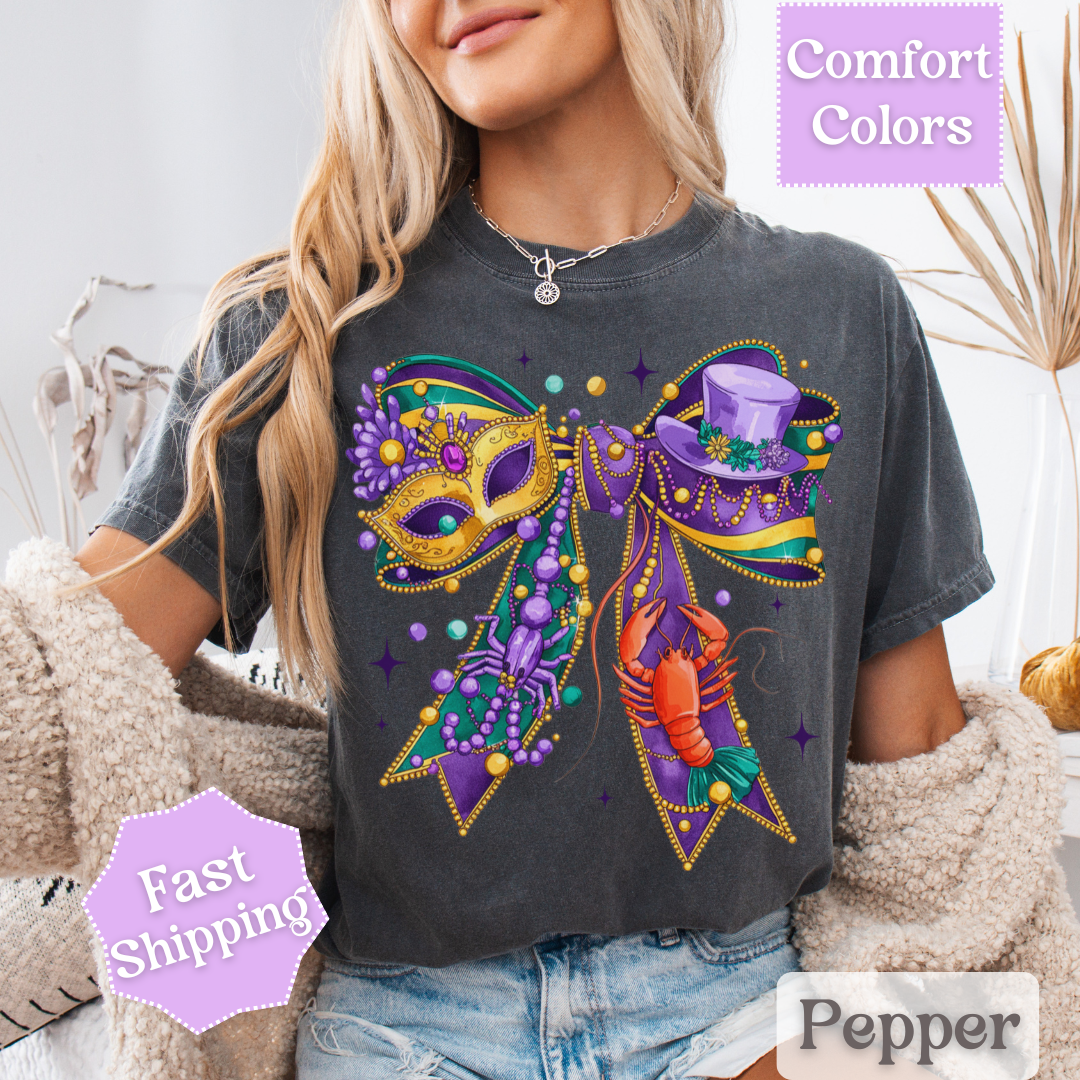 Mardi Gras Coquette Bow Unisex T-shirt. Louisiana Tee, Women&
