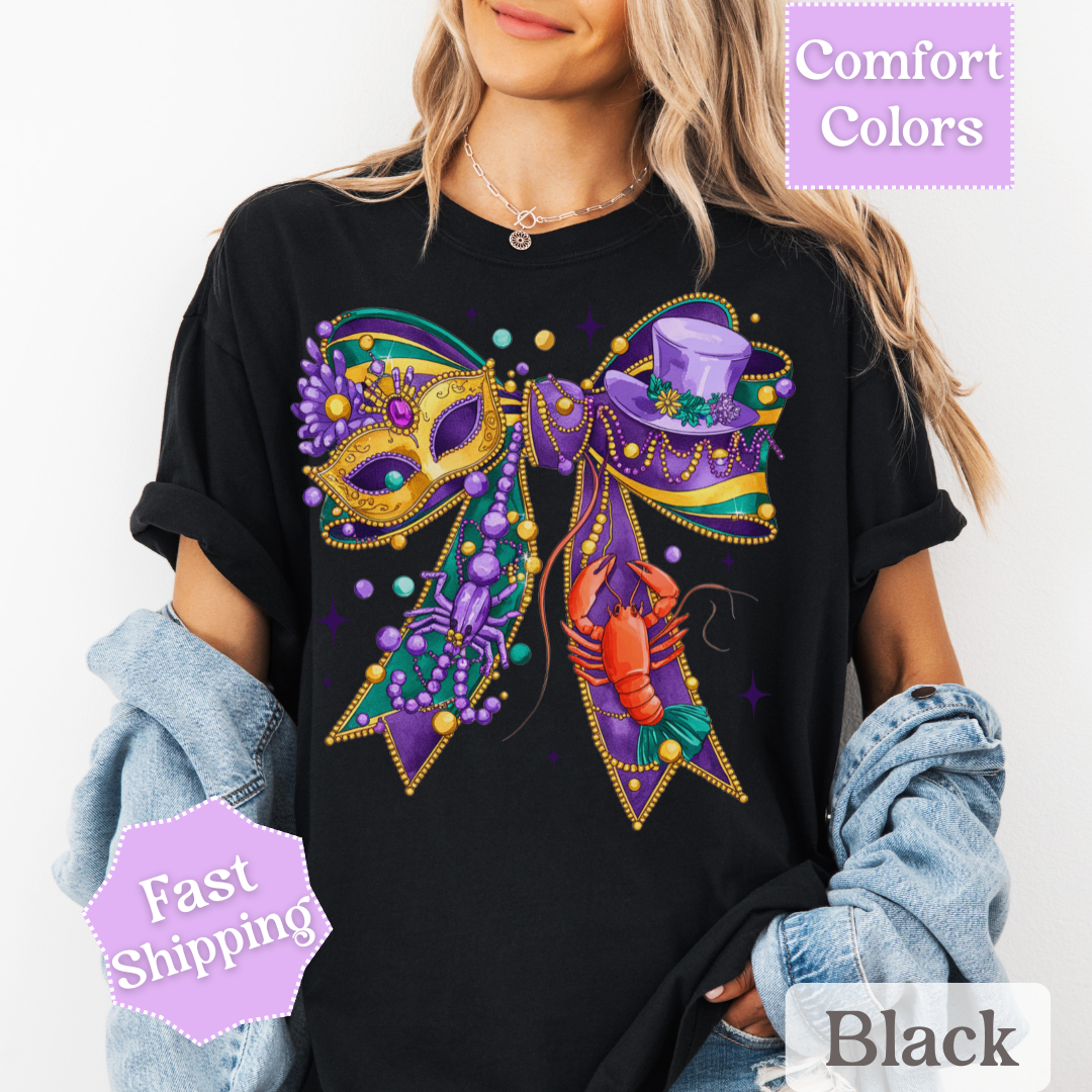 Mardi Gras Coquette Bow Unisex T-shirt. Louisiana Tee, Women&