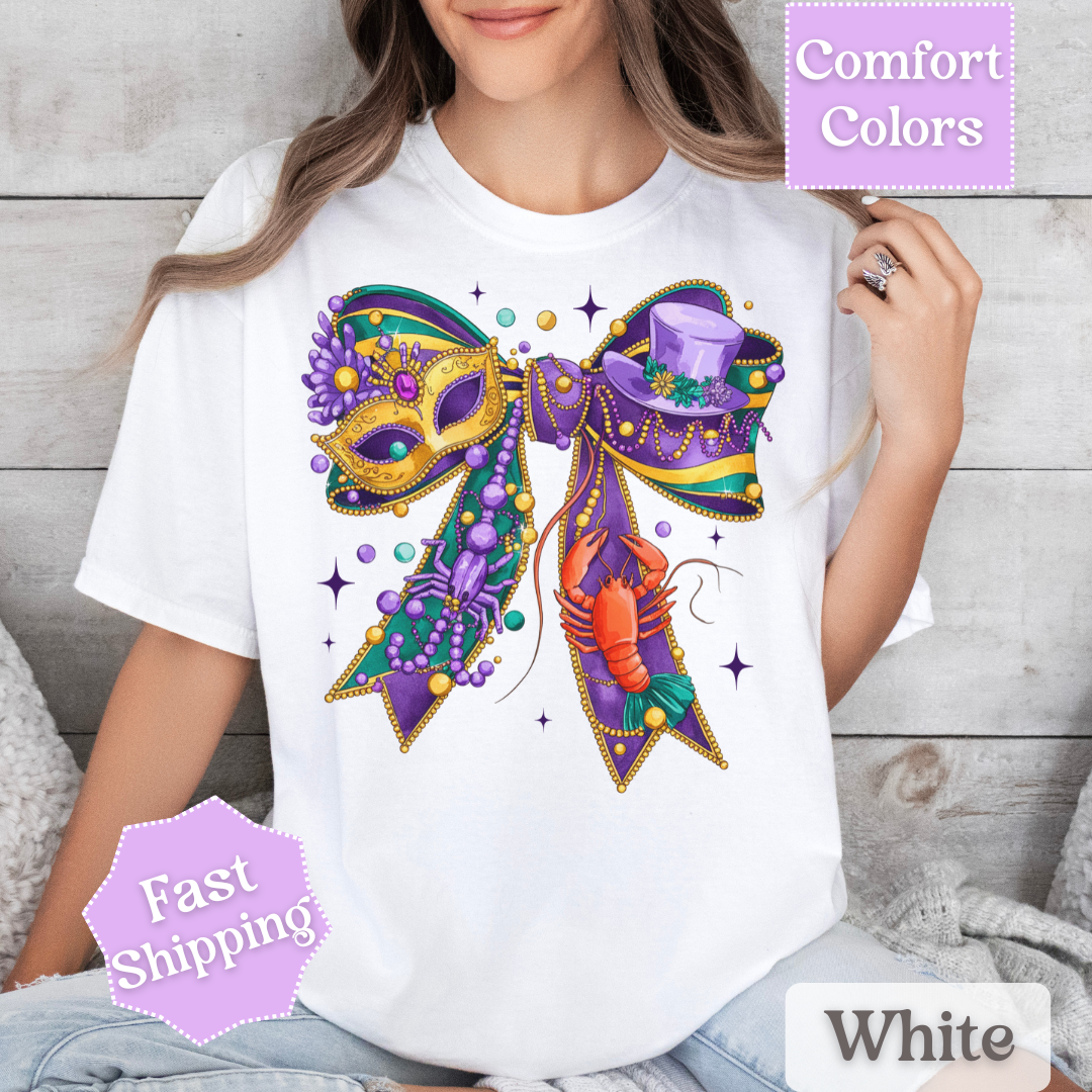 Mardi Gras Coquette Bow Unisex T-shirt. Louisiana Tee, Women&
