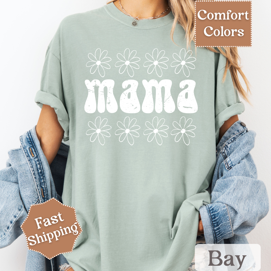 Daisy Flower Mama T-shirt, Mama Tee with Daisies, Mom Shirt for Women