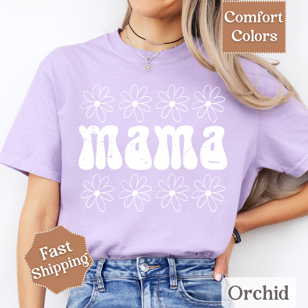 Daisy Flower Mama T-shirt, Mama Tee with Daisies, Mom Shirt for Women