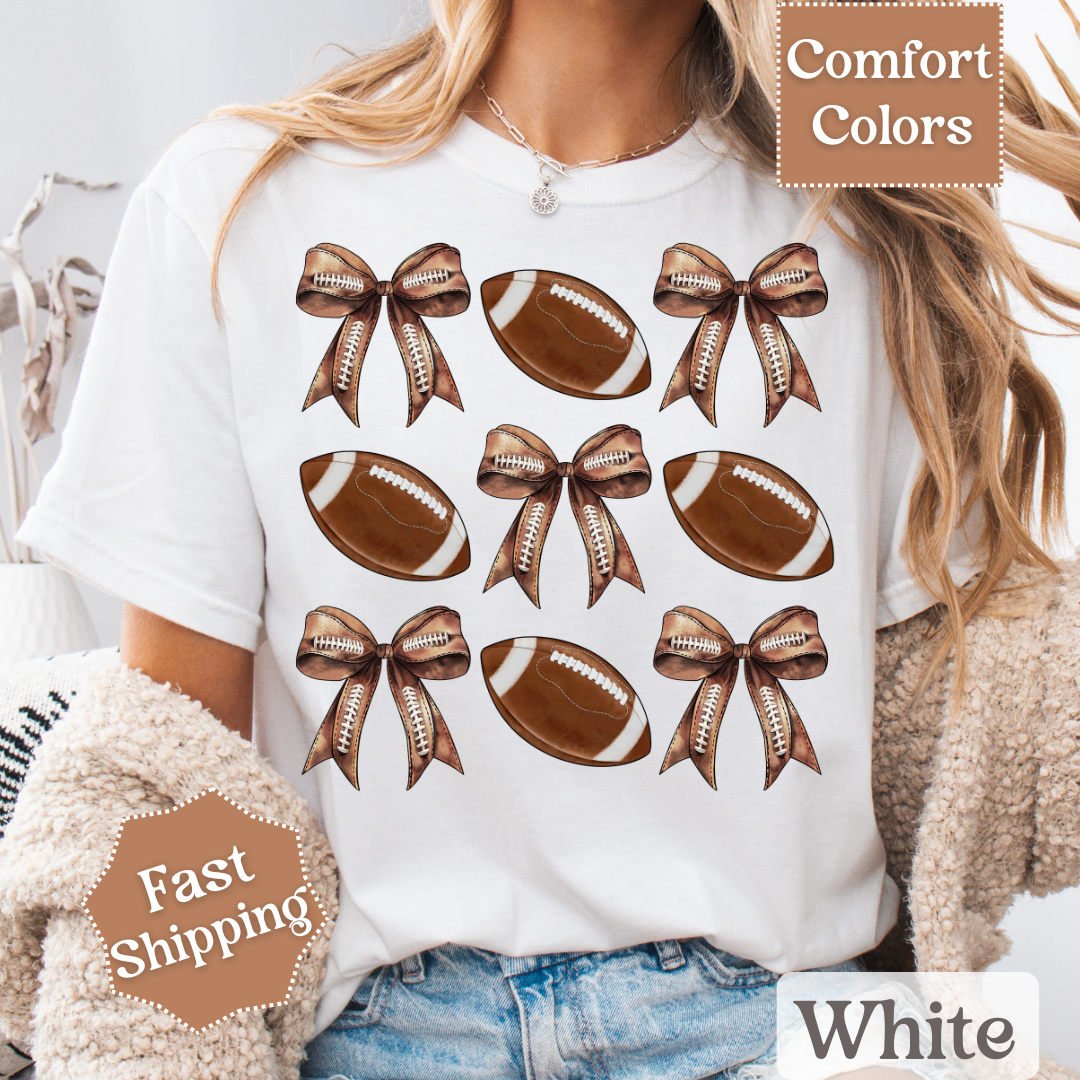 Football T-Shirt, Brown Coquette Bow Tshirt, Football Tee for Women