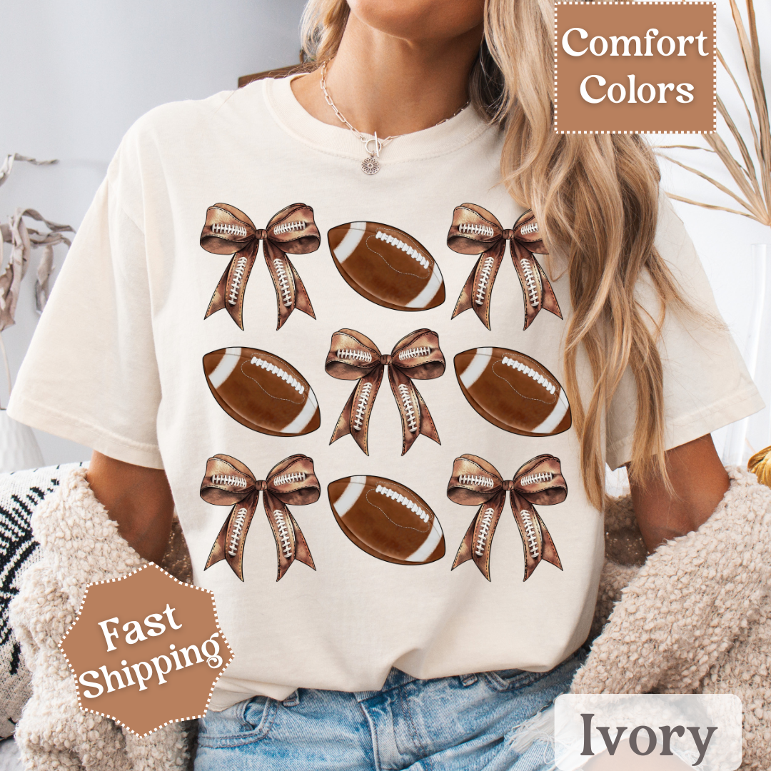 Football T-Shirt, Brown Coquette Bow Tshirt, Football Tee for Women