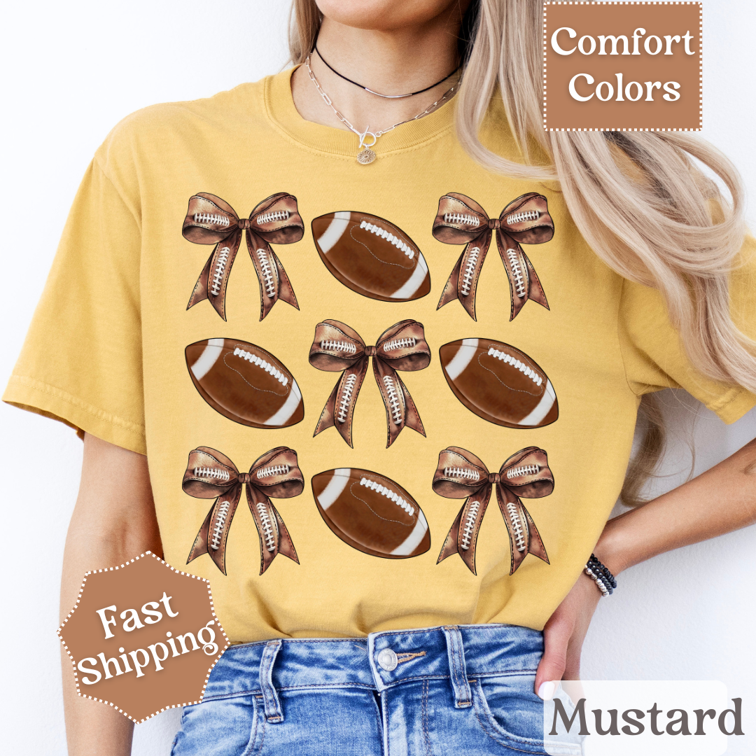 Football T-Shirt, Brown Coquette Bow Tshirt, Football Tee for Women