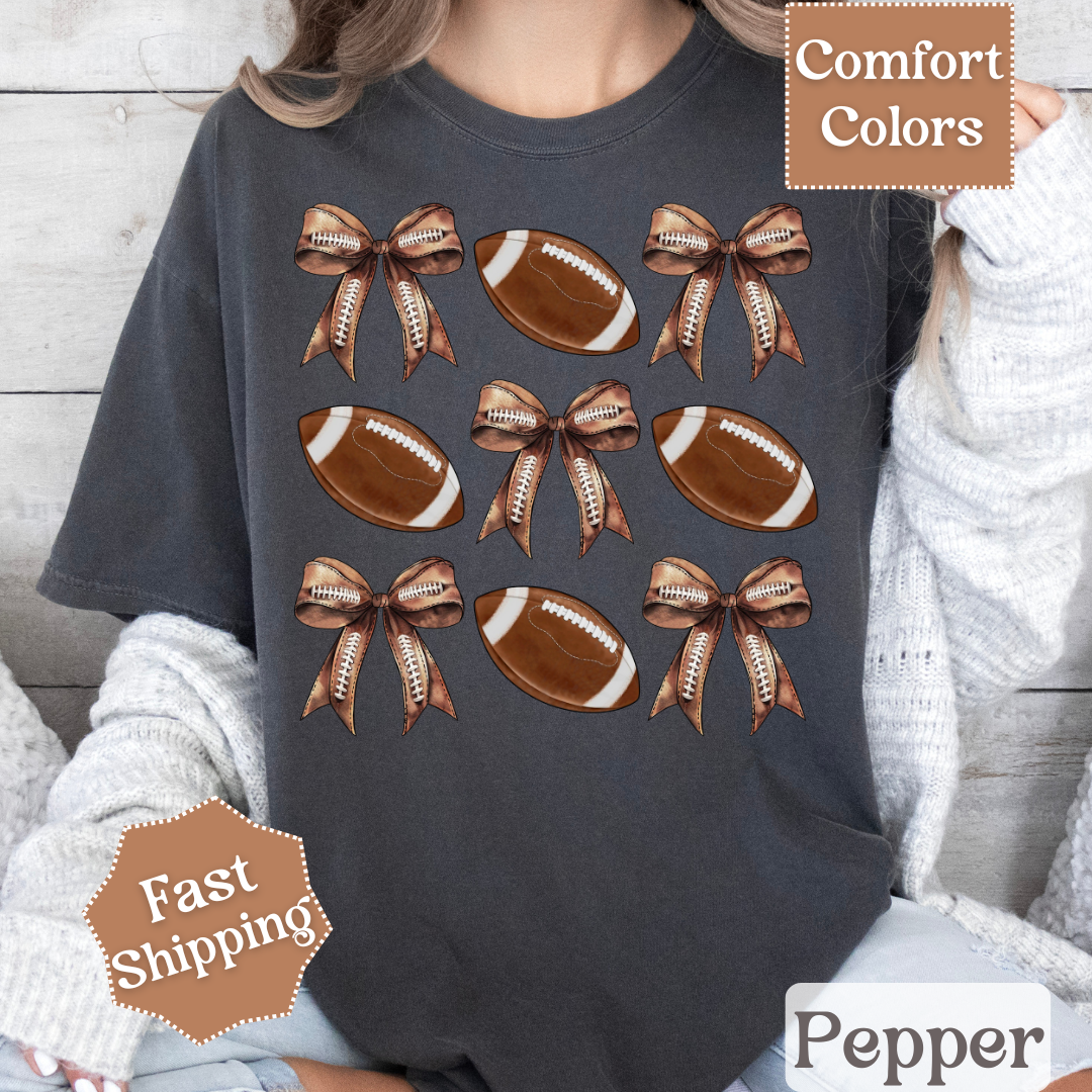 Football T-Shirt, Brown Coquette Bow Tshirt, Football Tee for Women