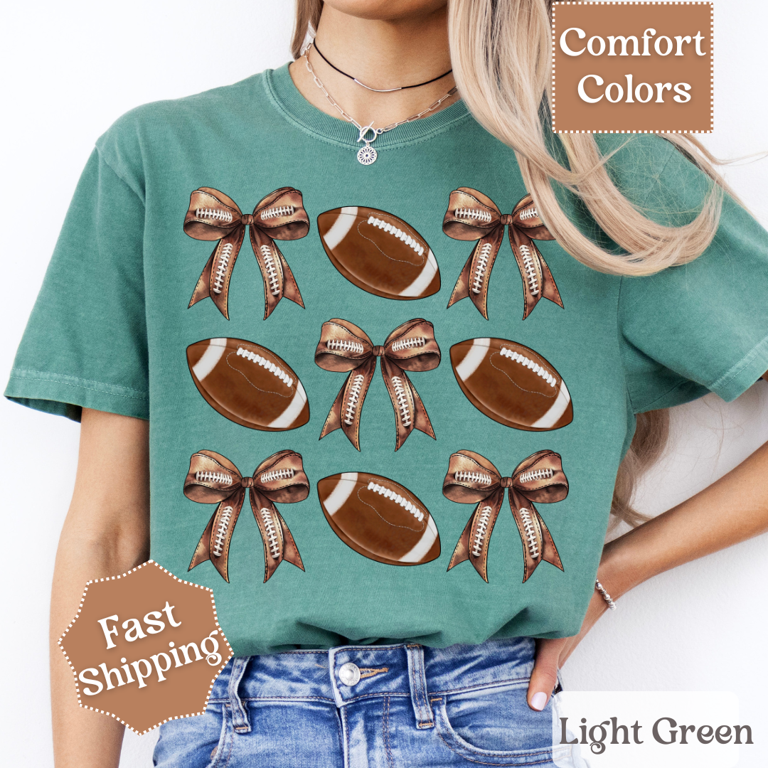 Football T-Shirt, Brown Coquette Bow Tshirt, Football Tee for Women