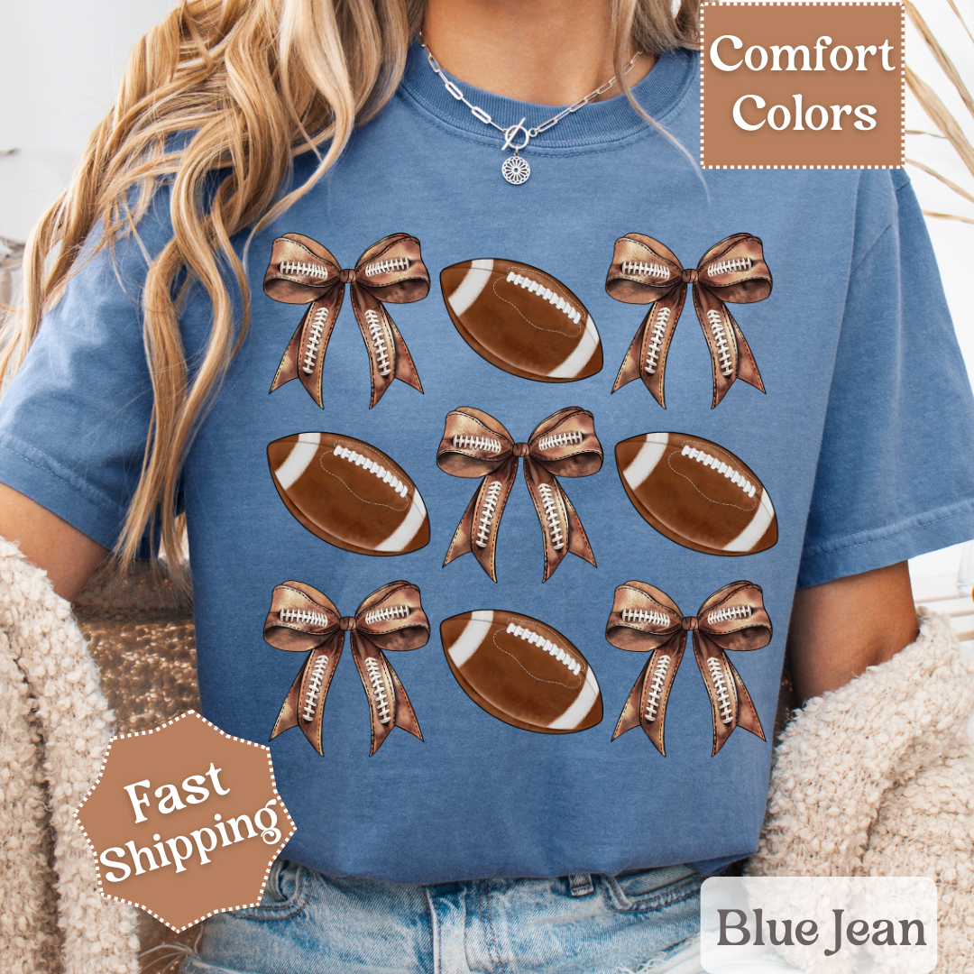 Football T-Shirt, Brown Coquette Bow Tshirt, Football Tee for Women
