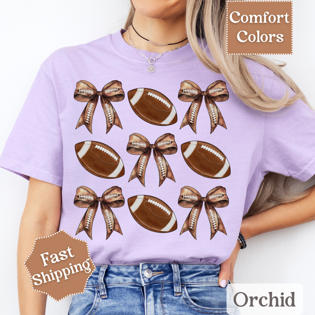 Football T-Shirt, Brown Coquette Bow Tshirt, Football Tee for Women
