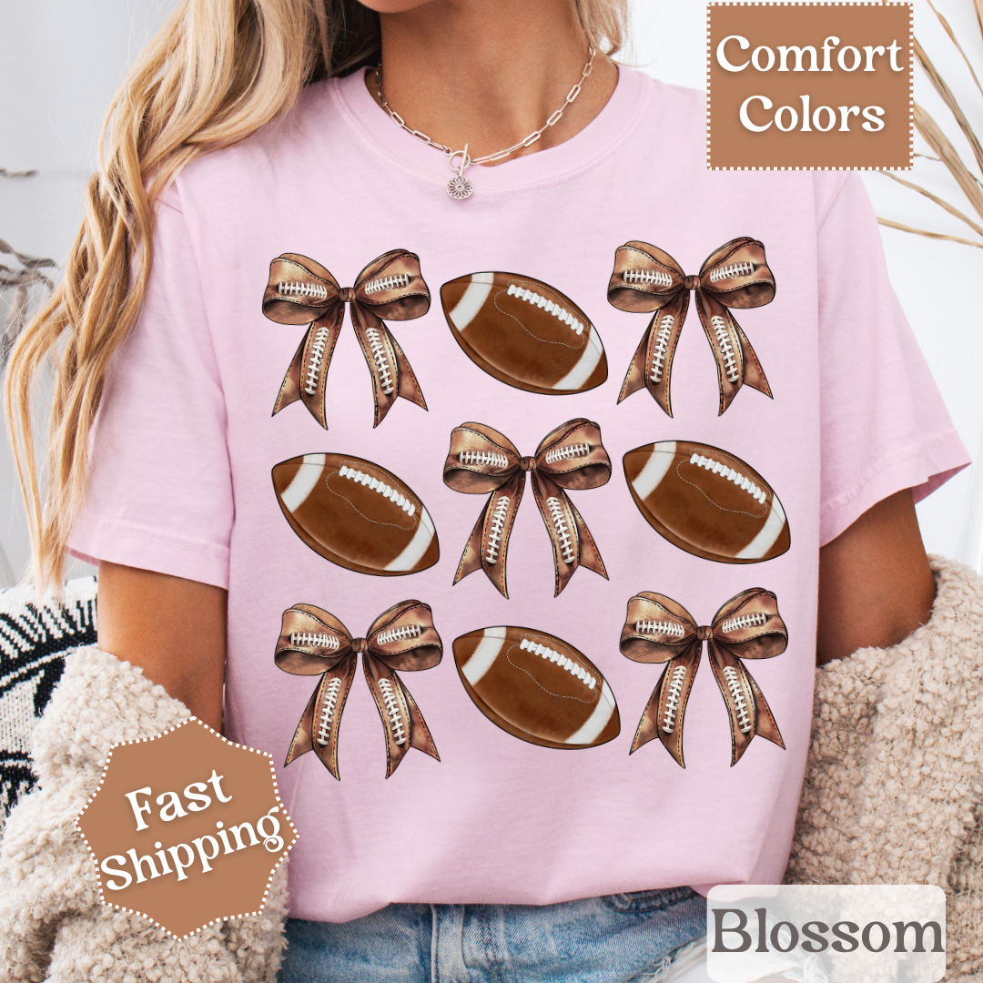 Football T-Shirt, Brown Coquette Bow Tshirt, Football Tee for Women